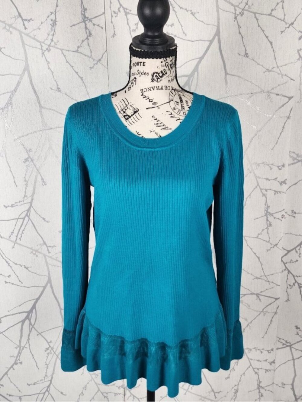 Michael Michael Kors Teal Ribbed Knit Ruffle Peplum Tunic